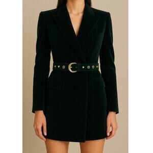 Vintage Escada Women's Leather Heart Waist Belt Forest Green/Gold Size 40 NWT